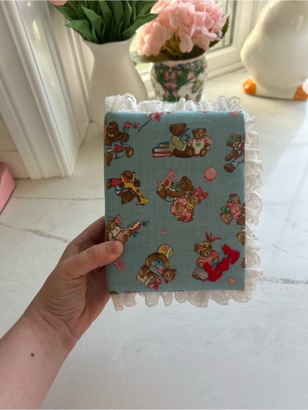 Vintage Handmade Teddy Bear Photo Album Baby Nursery Lace Cottagecore 80s 90s
